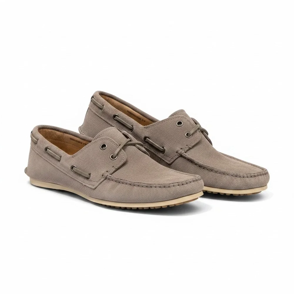 John Varvatos Star USA Leather Boat Shoes Mens 10.5M Grey Suede Slip On Outdoor